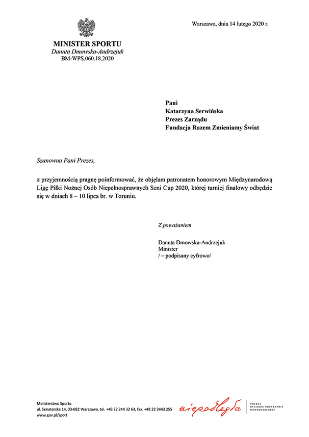 Patronat Ministerstwa Sportu i Turystyki